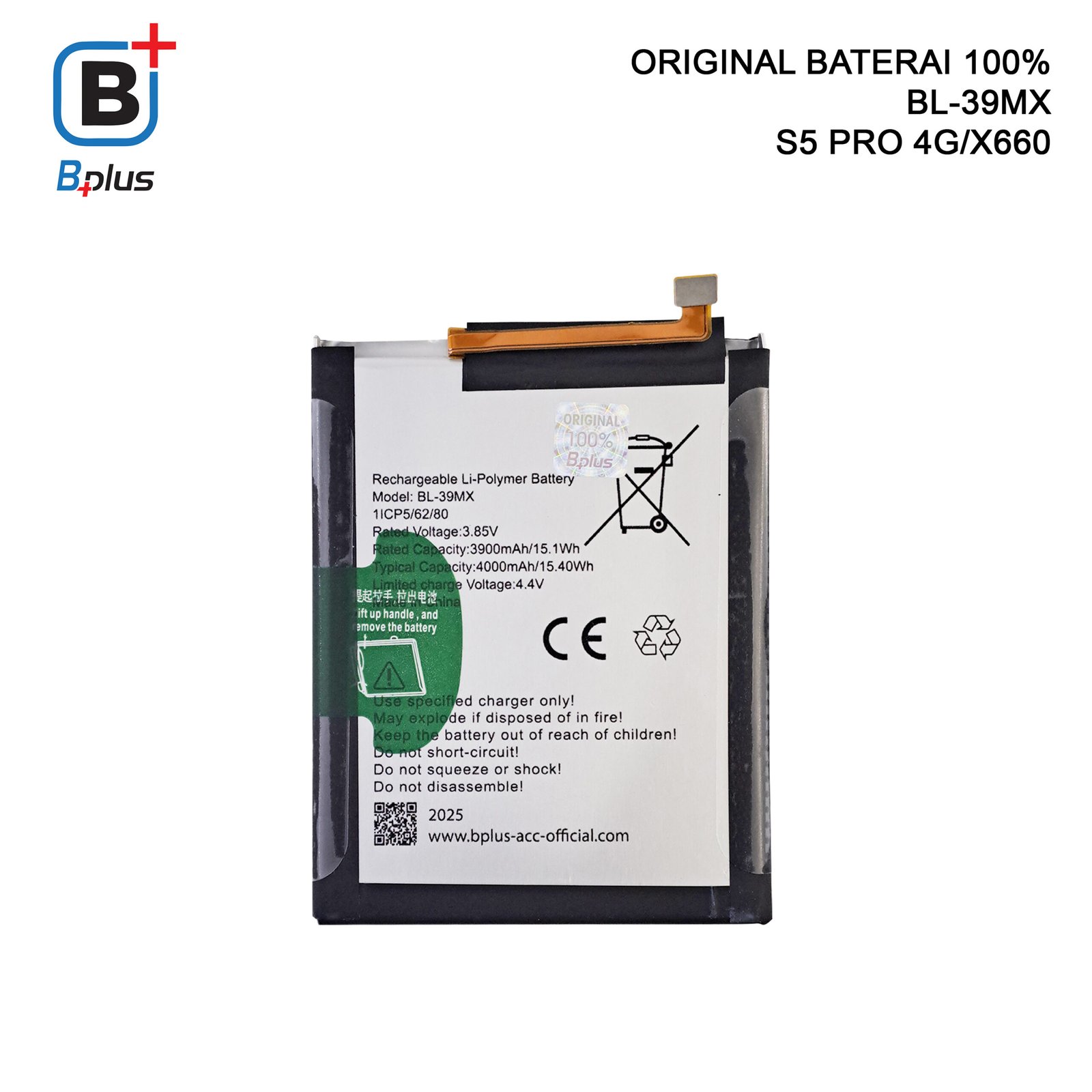 BATERAI INFINIX BL-39MX /S5 PRO 4G/X660 ORIGINAL BPLUS 100% - Gambar 3