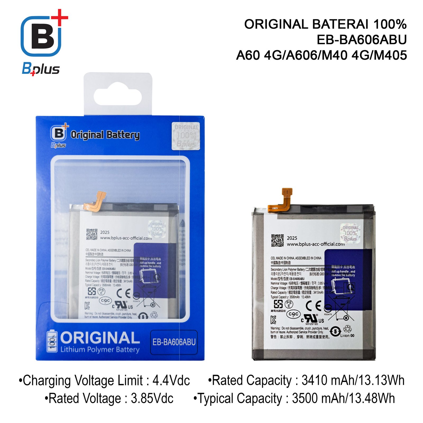 BATERAI SAMSUNG EB-BA606ABU /A60 4G/A606/M40 4G/M405 ORIGINAL BPLUS 100%