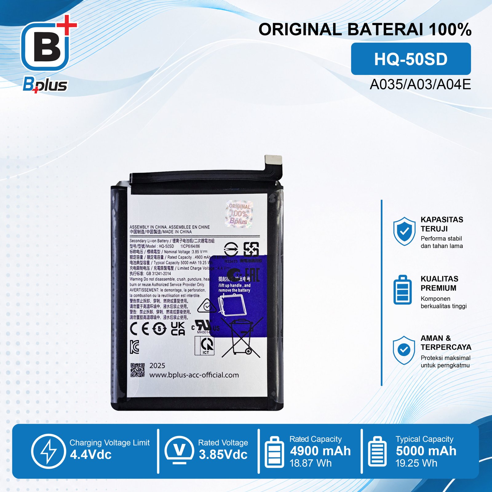 BATERAI HQ-50SD ORIGINAL BPLUS 100% - Gambar 2